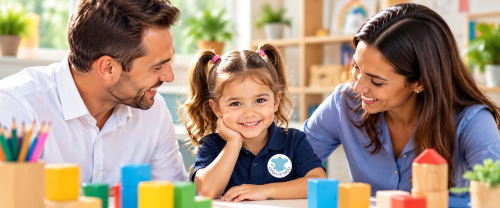 Padres y una niña sonriendo juntos